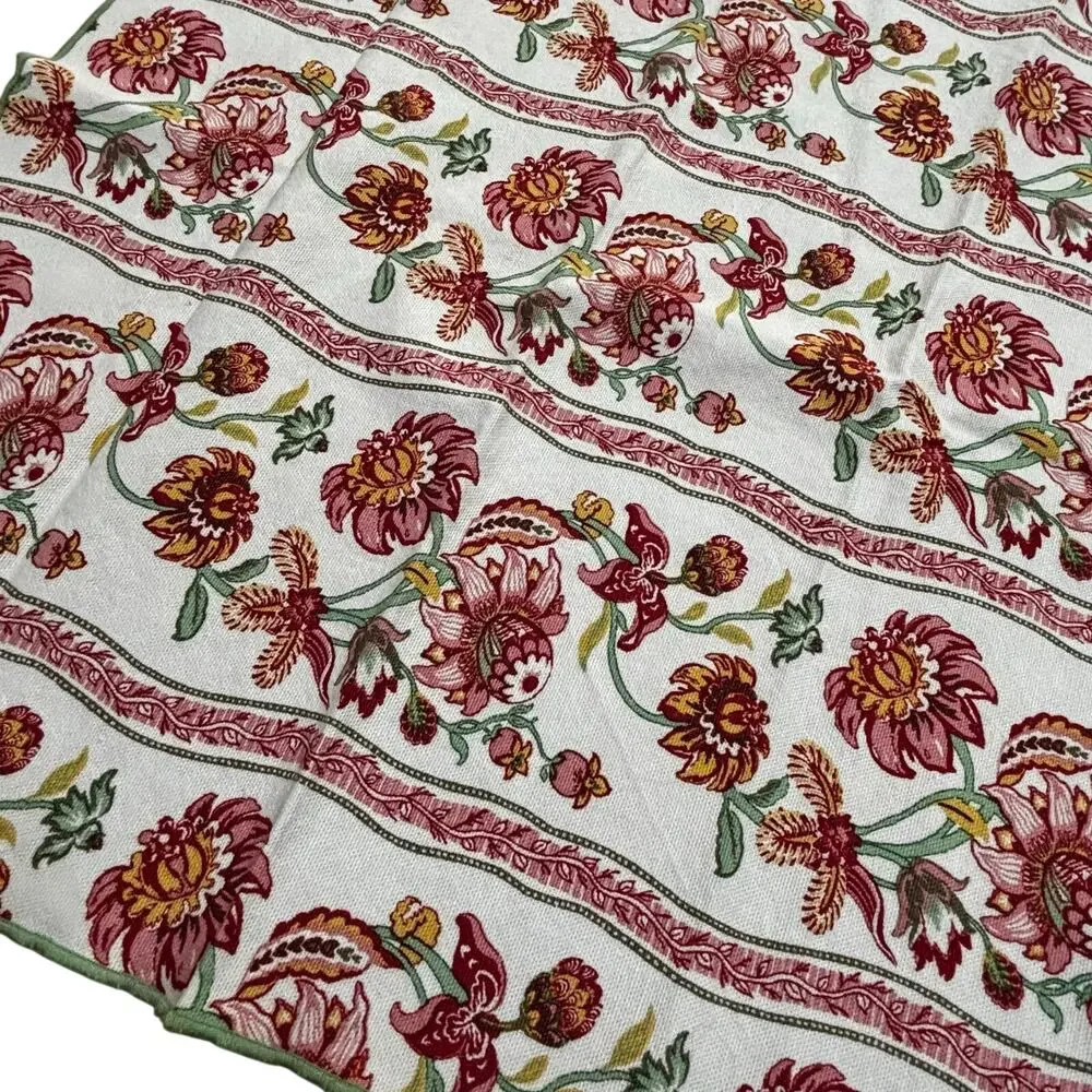Vintage Cloth Napkins (4) cream pink green floral cottage chic Jacobean flowers